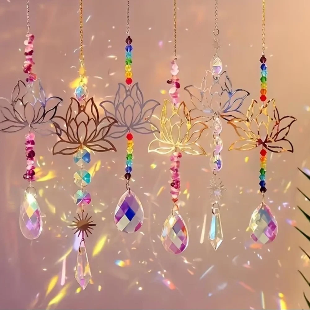 Lotus Crystal Sun Catcher Hanging Decorations - Gold & Iridescent - Picture 8 of 11